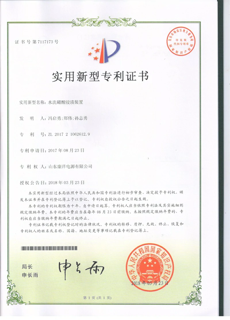 Patent certificate 12